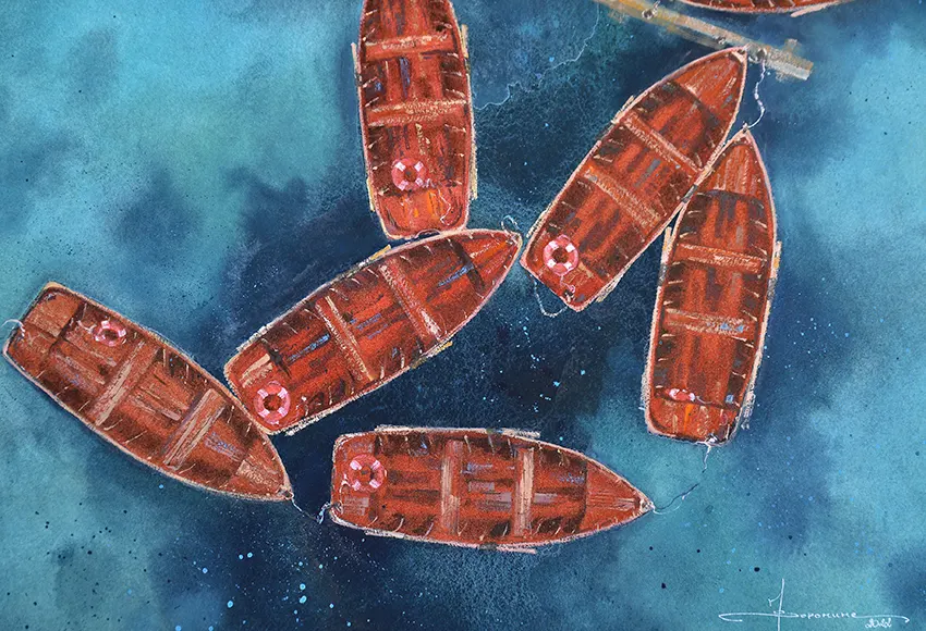 Красные лодки, бирюзовое море