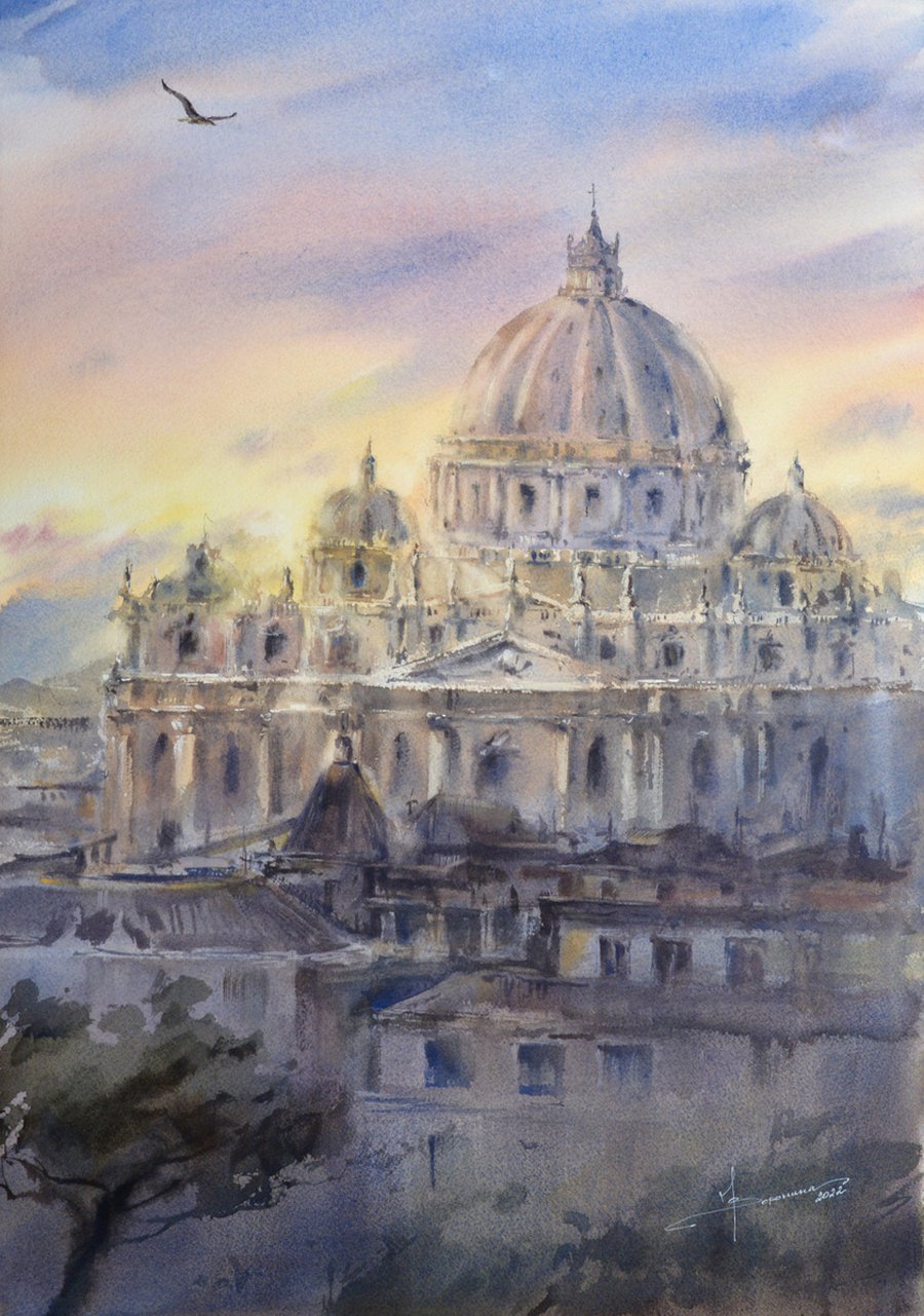 Рассвет над собором Святого Петра в Риме